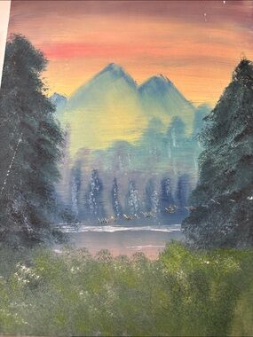 Serene Mountain Reflection Canvas Art - Green and Blue inflamed